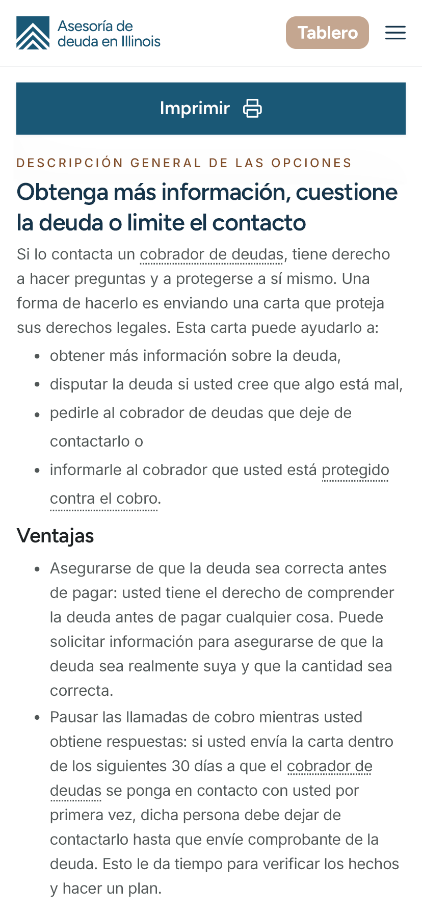 Captura de pantalla de una página de opciones