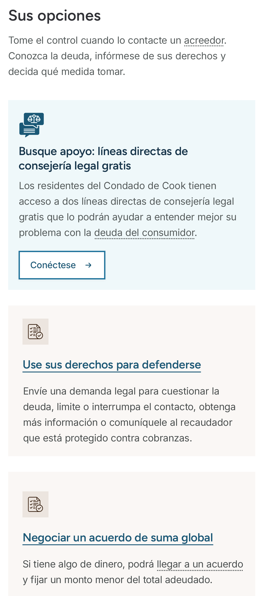 Una captura de pantalla de la página de resumen que muestra las opciones.