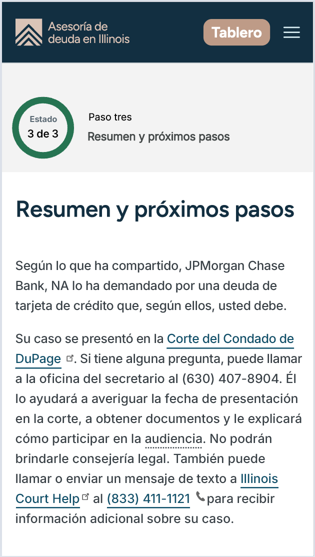 Una captura de pantalla de la página de resumen.