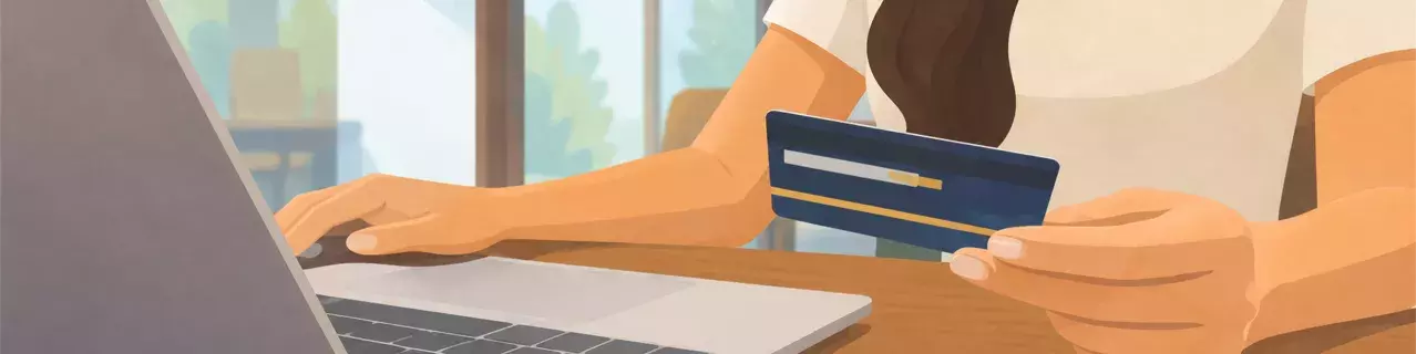 Mujer con tarjeta de crédito mientras usa un portátil
