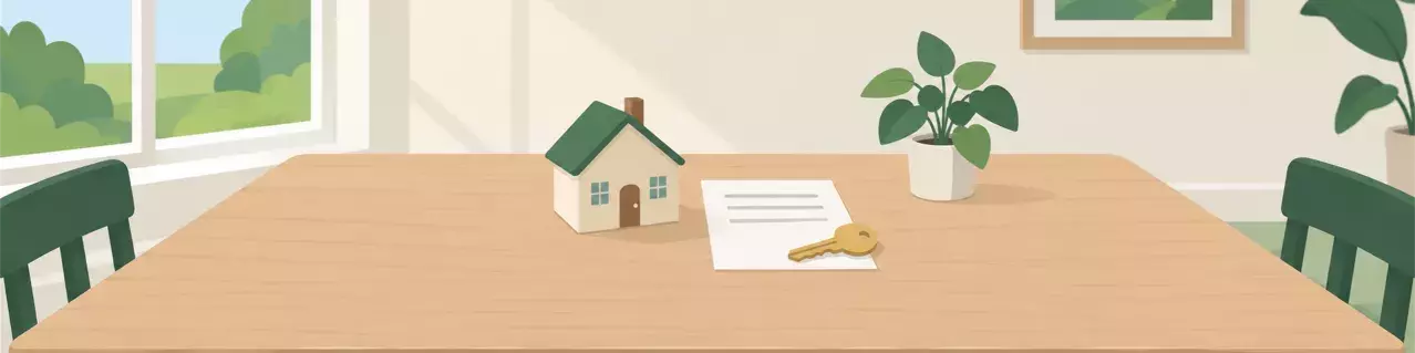 Modelo de casa pequeña con llaves y formulario de préstamo