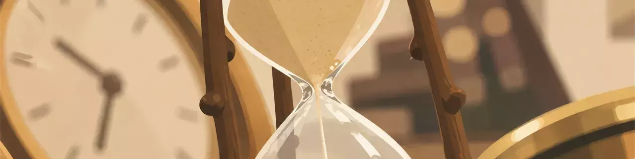 Reloj de arena y reloj sobre el escritorio