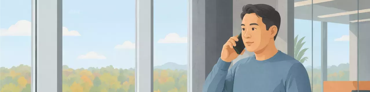 Hombre hablando por teléfono en una oficina moderna