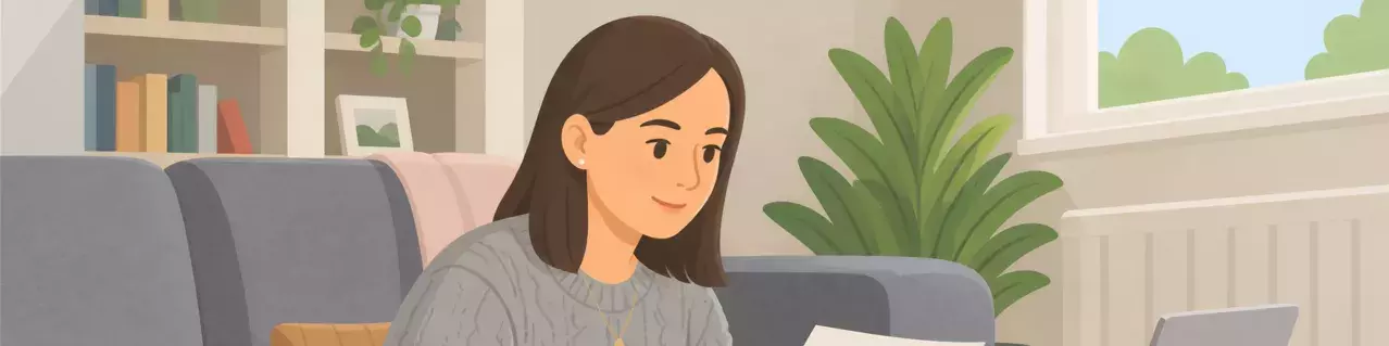 Mujer leyendo carta financiera en la mesa