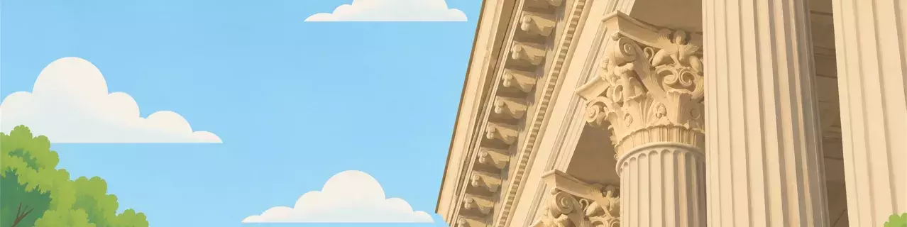 Columnas clásicas del juzgado contra cielo azul