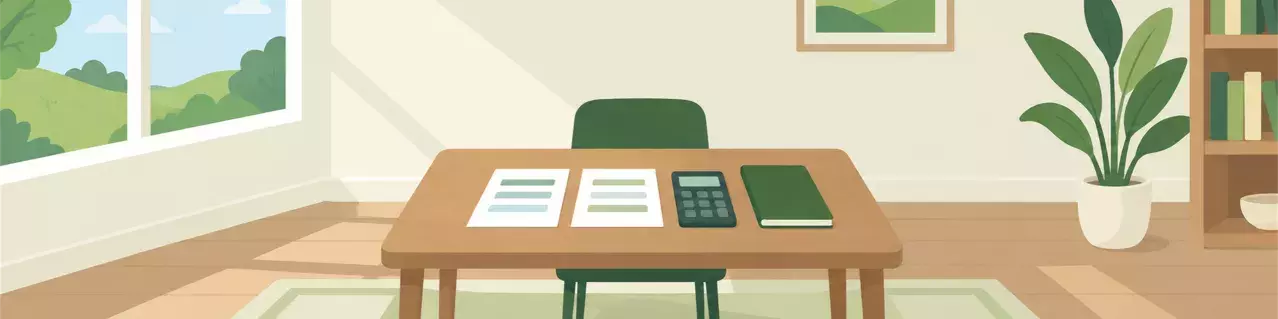 Formularios fiscales con calculadora y portátil en el escritorio