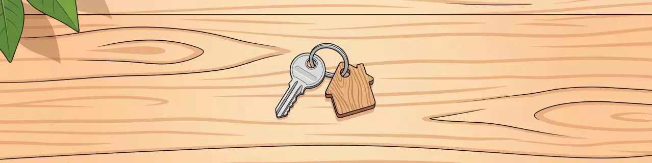 Llaves y llavero de la casa en la cerradura de la puerta abierta