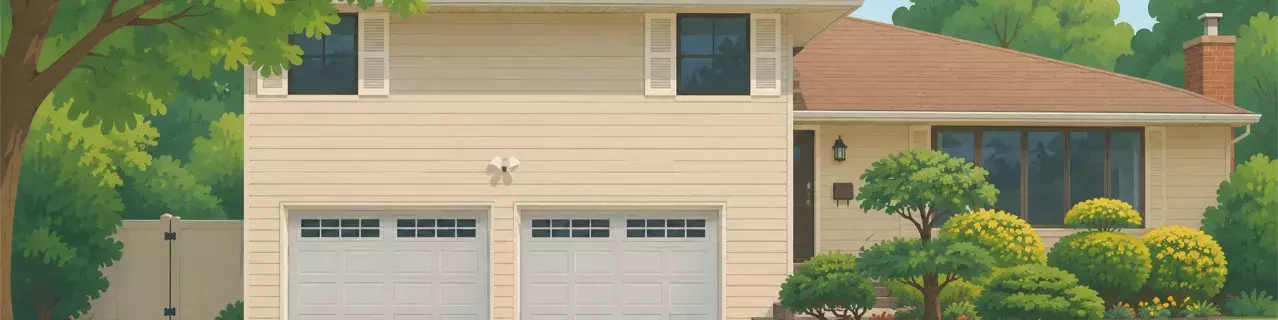 Casa suburbana con césped y entrada