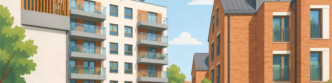 Edificios de Apartamento modernos bajo cielo azul