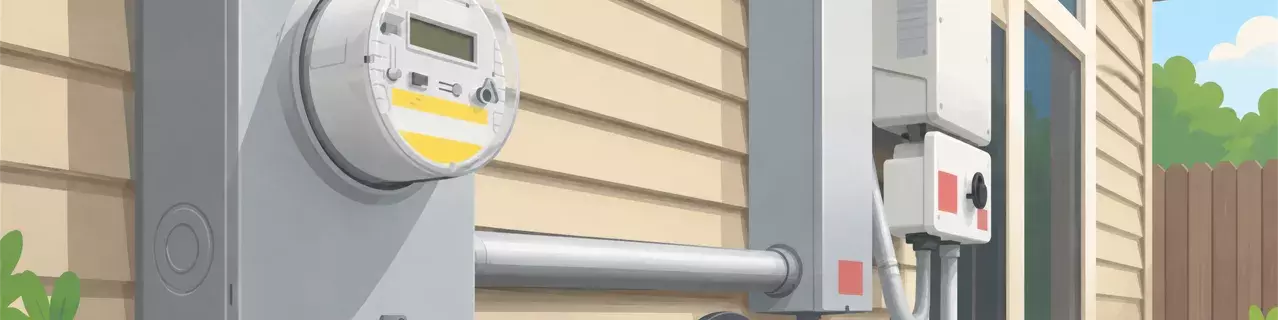 Medidor de servicio público eléctrico en el exterior de la casa