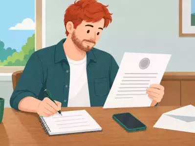 Hombre revisando el aviso de la Corte en el escritorio