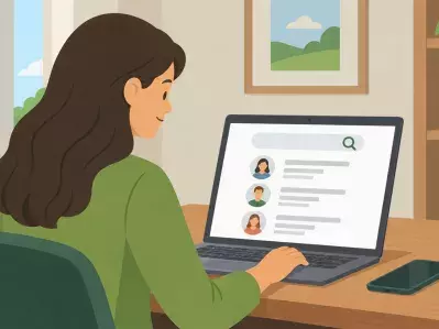 Persona navegando por un directorio en línea en el portátil
