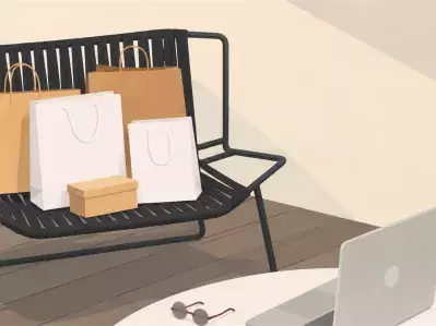 Bolsas de la compra y paquetes en una silla de oficina