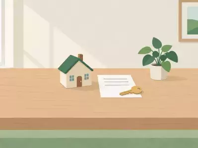 Modelo de casa pequeña con llaves y formulario de préstamo
