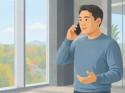 Hombre hablando por teléfono en una oficina moderna