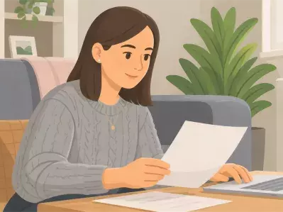 Mujer leyendo carta financiera en la mesa