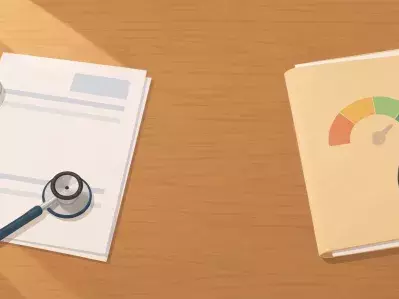 Papeles médicos con estetoscopio e Informe de crédito