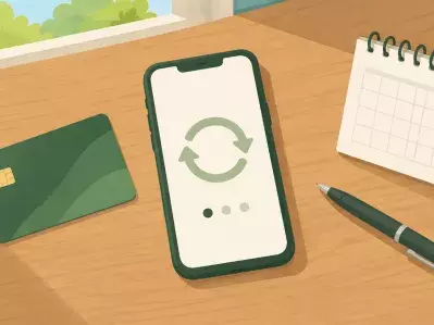 Teléfono con pantalla de pago junto a la tarjeta bancaria