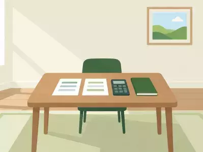 Formularios fiscales con calculadora y portátil en el escritorio