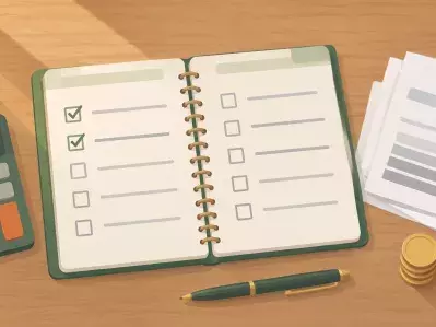 Planificador con lista de comprobación y calculadora sobre el escritorio