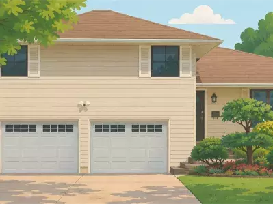 Casa suburbana con césped y entrada