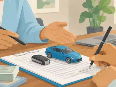 Revisión de un préstamo para coche con coche de juguete y dinero